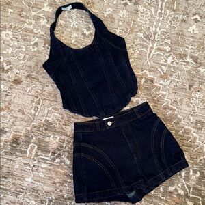 Meshki Dark Blue Jean Shorts & Corset Top Set